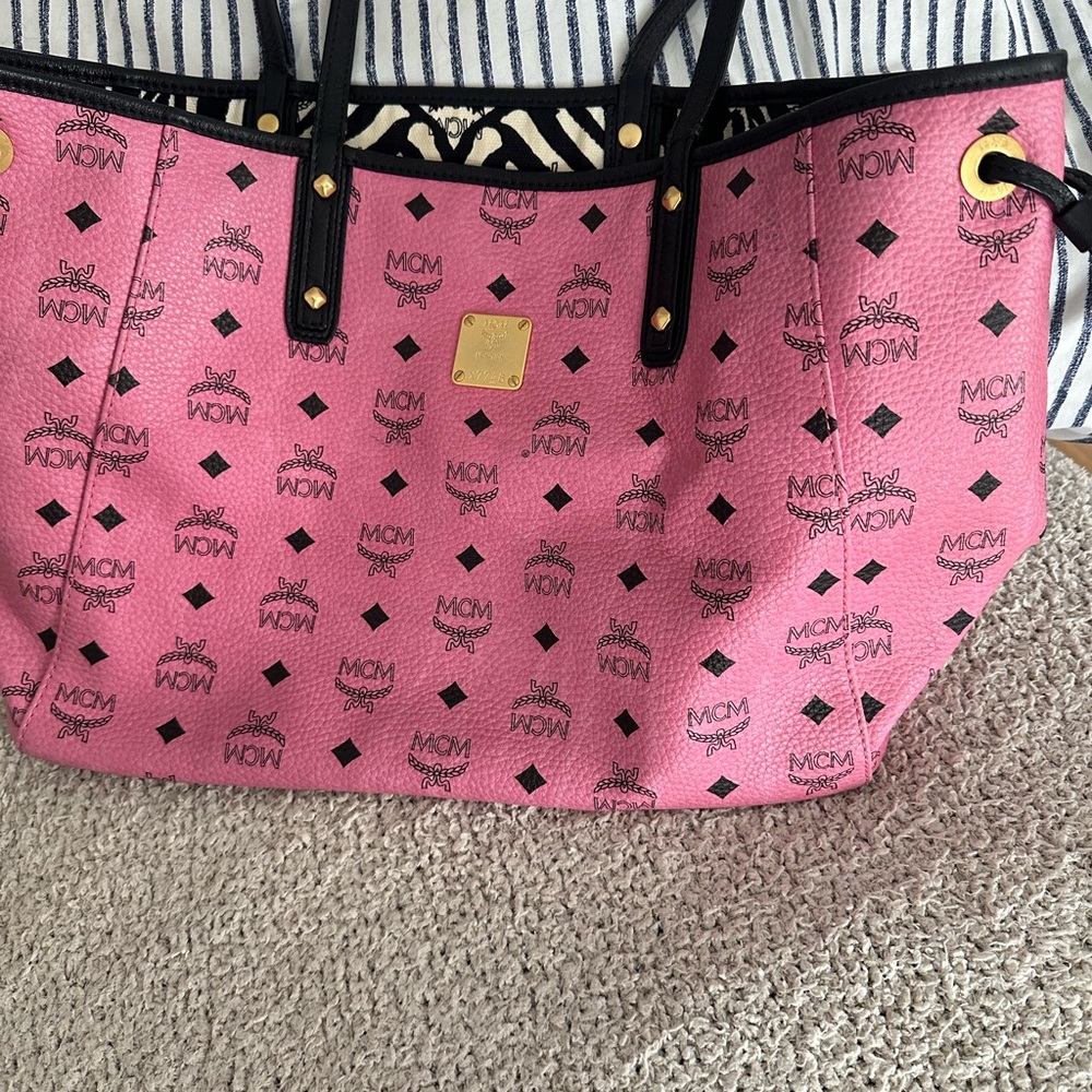 MCM Pink and Black Logo Tote EUC